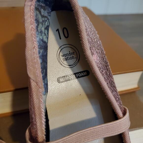 pre-owned Wonder Nation Ballet Flats Glittery Bunny Tail Puff Toe Kids 10 - Picture 3 of 4